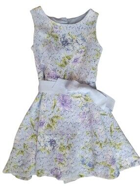 The Children's Place Girls Floral Lace A-Line Dress Light Blue Purple Size 6